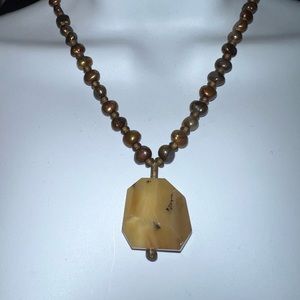Fresh Water Pearls & Faceted Yellow Agate Pendant Necklace 925 Hook Closure